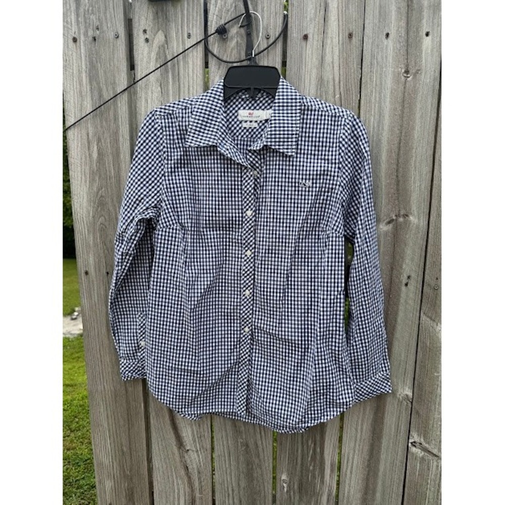 Preppy Coastal Vineyard Vines Button Down Shirt 2 Navy White Gingham Classic